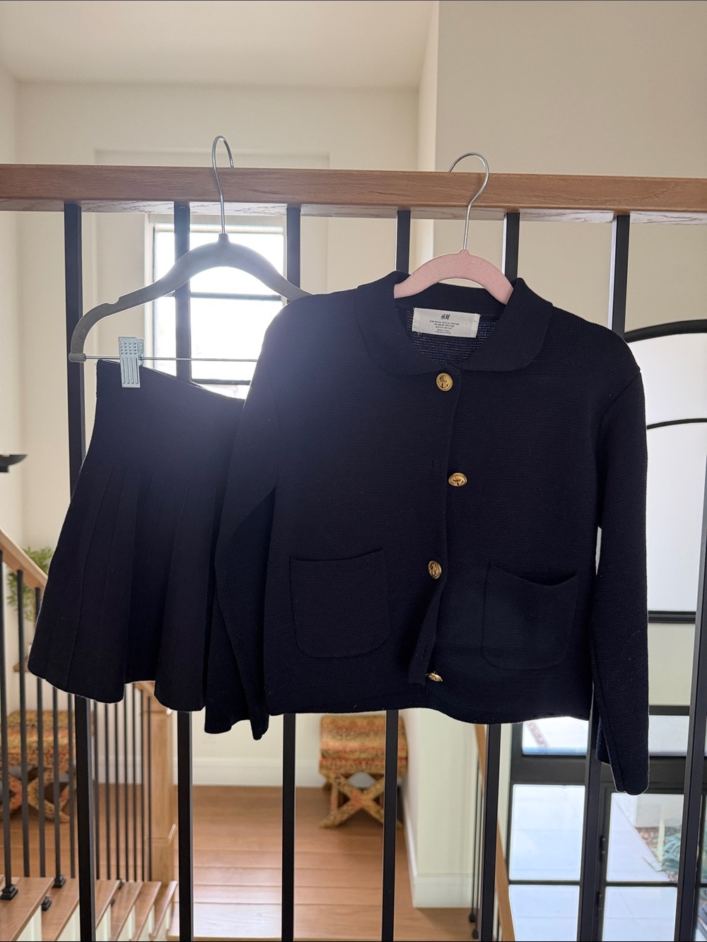 H&M navy Knit Cardigan Blazer with Gold Buttons with skirt